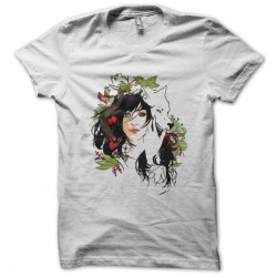 tee shirt drawing artistic woman and white wolf sublimation
