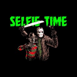 t-shirt freddy krueger and jason voorhees selfie time black sublimation