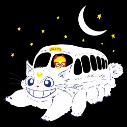 t-shirt Cat Bus Totoro black sublimation