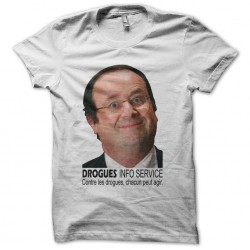 François Hollande t-shirt parody Drug Info Service white sublimation