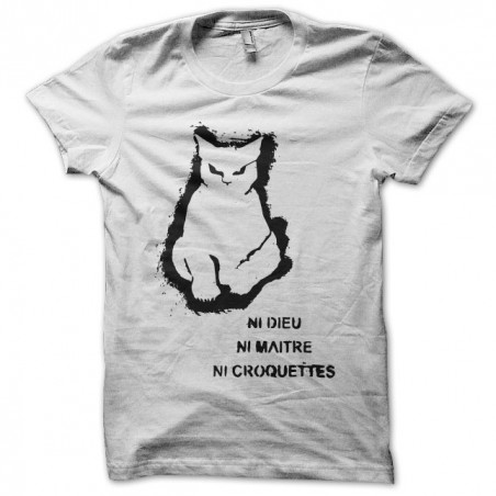 Graffiti cat Neither god nor master or croquettes white sublimation t-shirt