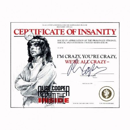 Alice Cooper t-shirt certificate of insanity white sublimation
