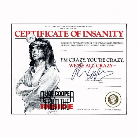 Tee shirt Alice Cooper certificate of insanity  sublimation
