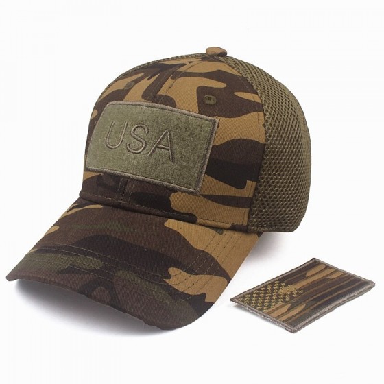 Camouflage cap, American commando flag with adjustable velcro patch