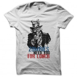 T-shirt Zombies need you for lunch parody Uncle Sam white sublimation