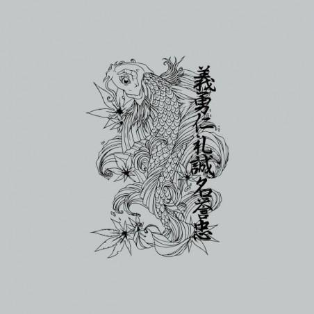 Japanese monochrome fish tattoo t-shirt and gray ideograms sublimation