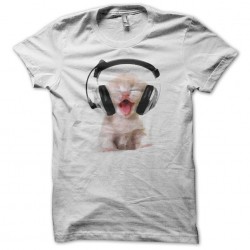Baby cat t-shirt with headphone that meows white sublimation
